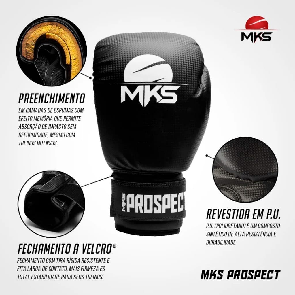 Luva de Boxe MKS Prospect Preta 12-oz