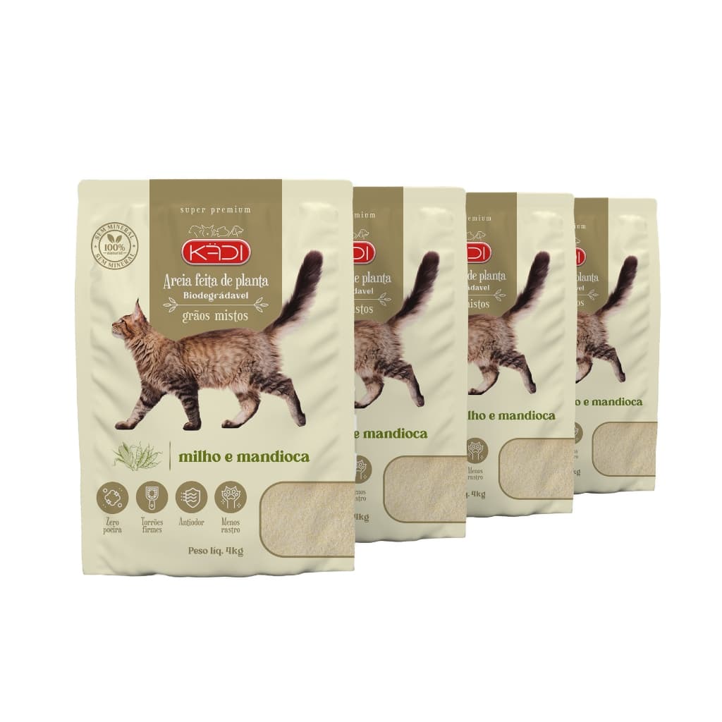 Kit C/ 4Un Areia Higiênica P/ Gatos Grãos Mistos Kadi 4kg