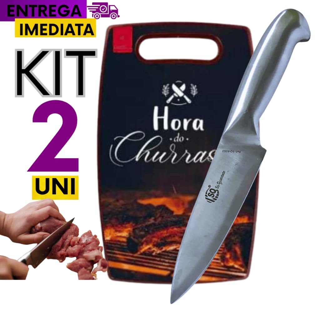 KIT 02 Conjunto Faca Peixeira 7" 29cm Profissional Tabua de Carne Estampada Tábua de Corte Multiuso