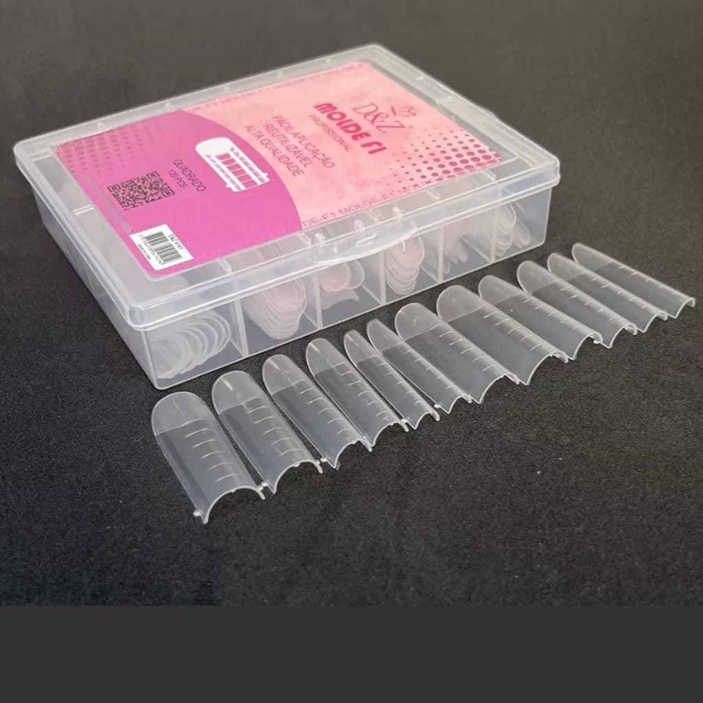 Molde F1 Quadrado Apice Baixo Profissional D&Z Polygel Reutilizável Caixa Com 120 Unidades Nail Art Molde Para Poligel