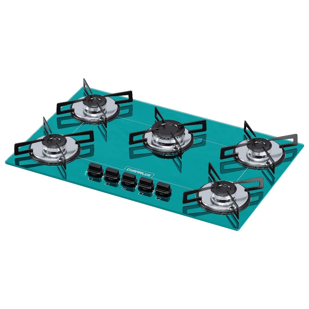Cooktop 5 bocas Chamalux ultra chama Bivolt Trempe de Chapa verde