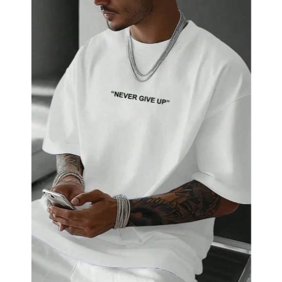 Camiseta Oversized Masculina Never 100% algodao Estampa Gráfica Camisa