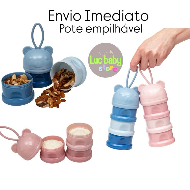 Potes Empilháveis para Leite em Pó e Snack - Dosador - Rosa e Azul - Buba
