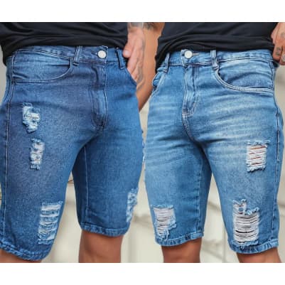 Kit 2 Bermudas Jeans Rasgada Desfiada Destroyed Modernas