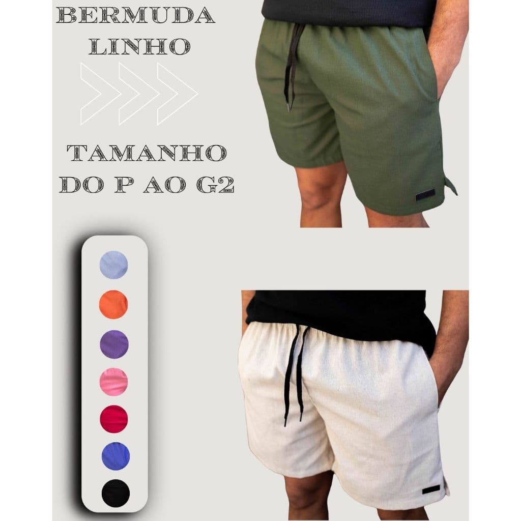 Short Linho Mauricinho Com Bolso Faca e Elastico