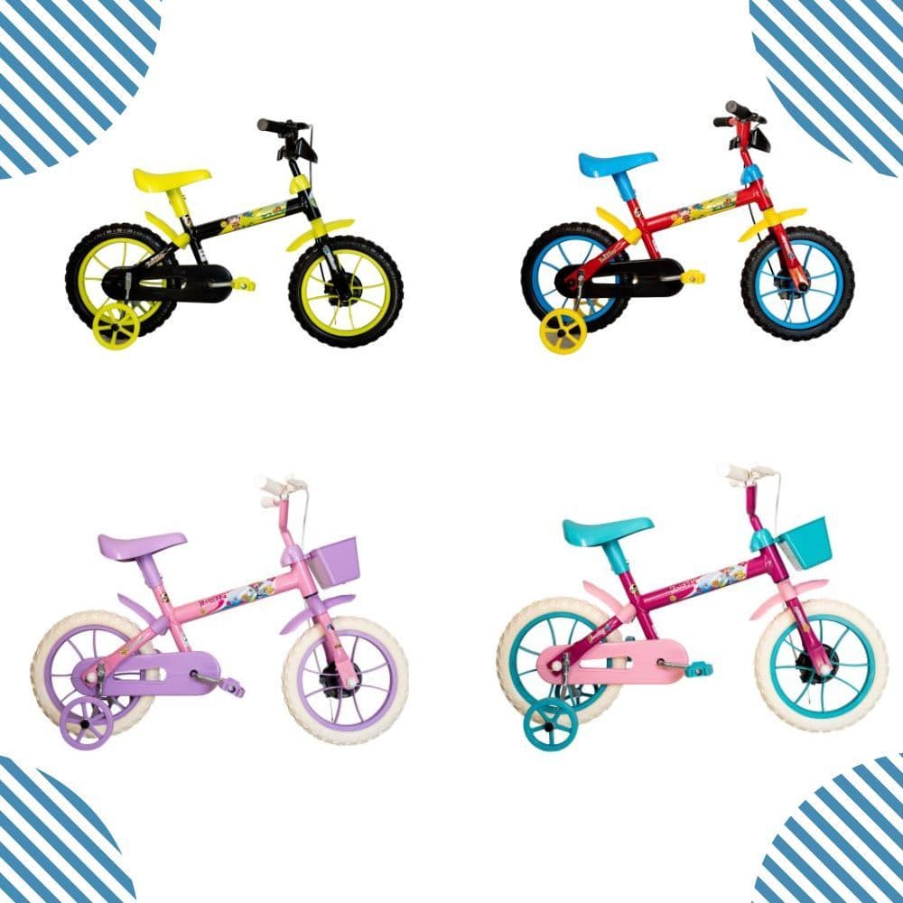 Bicicleta Aro 12 Infantil Menino Menina com Rodinhas e Cestinha Cores Incríveis Para Crianças