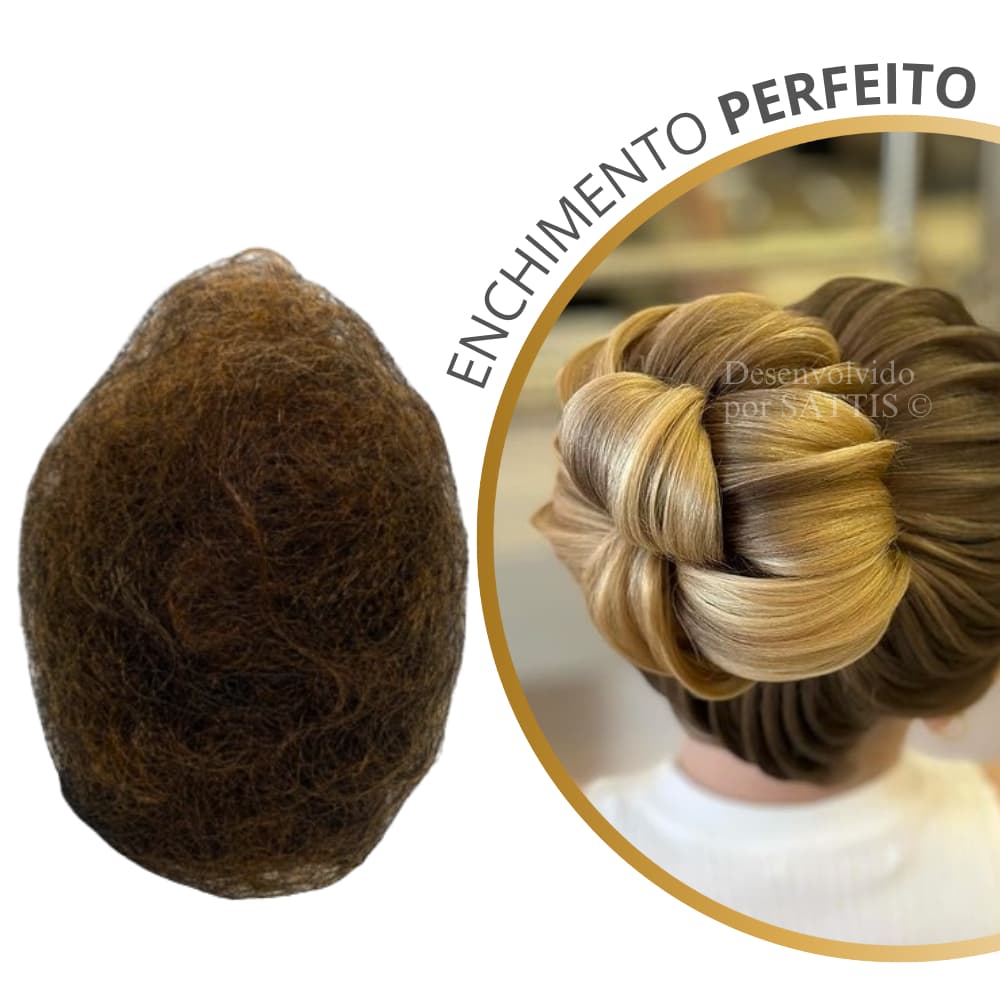 Enchimento Bola com Cabelo Sintético Castanho para Coque e Penteado - Rafael Gasparim