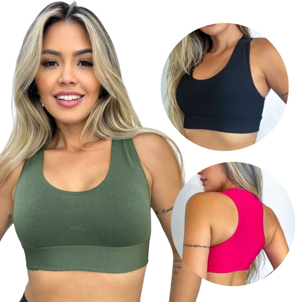 KIT com 3 Top de academia cropped nadador fitness treino dia a dia corrida