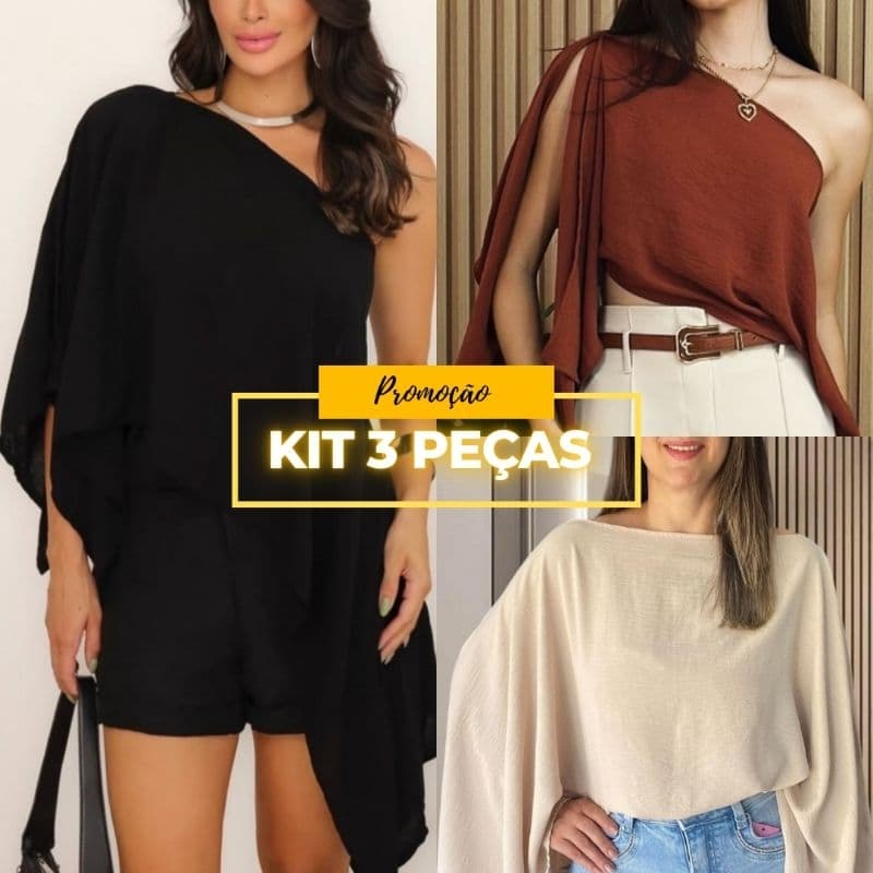 Kit 3: Blusas Capa Cropped Tendência 2025 Blusa Boho Ombro Caído / Blusa Ombro a Ombro/ Boho Chic / Blusa Manga Morcego