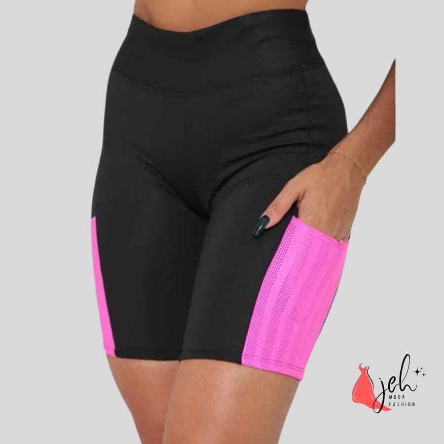 Short Fitness Feminino Cintura Alta com Bolsos Laterais – Tecido Suplex Premium