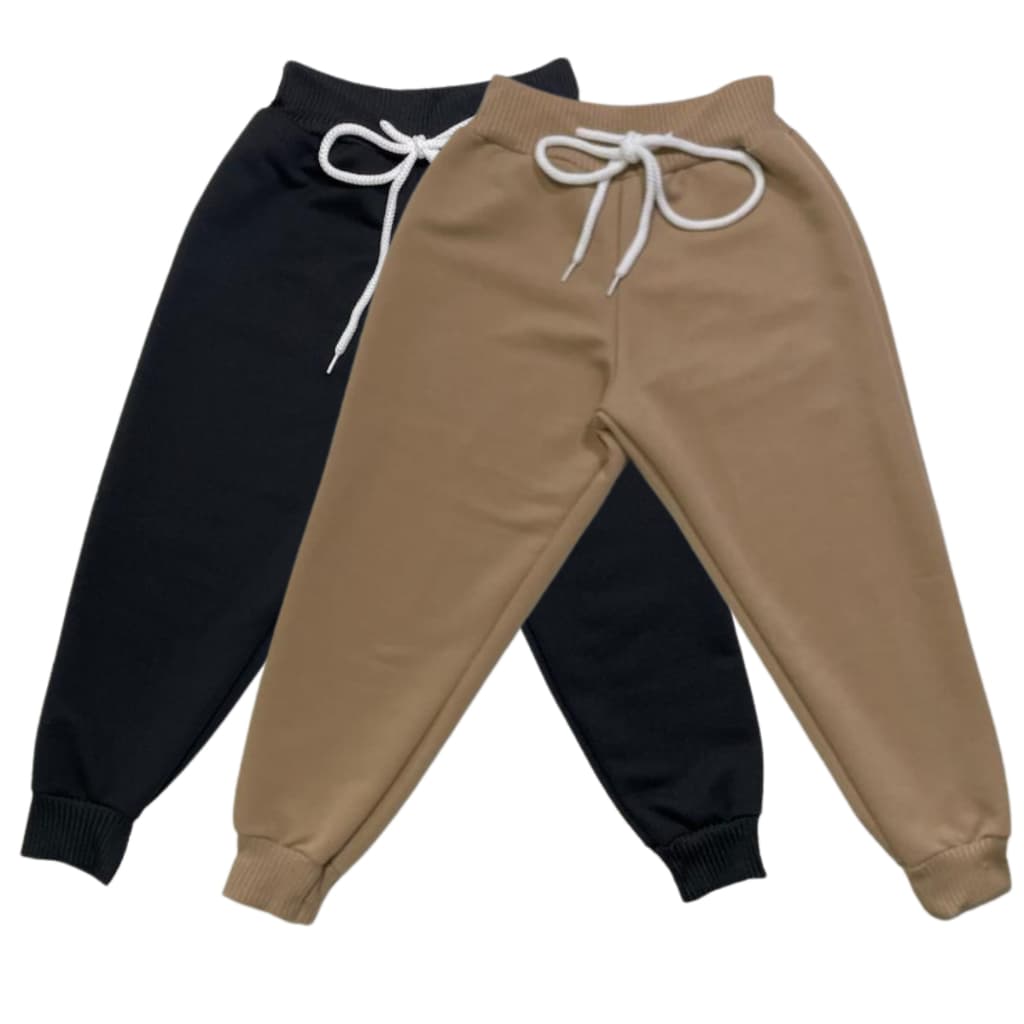 Kit 2 Calças Lisas Sem Estampa Moletom Moletinho Infantil Unissex Menina Menino Inverno