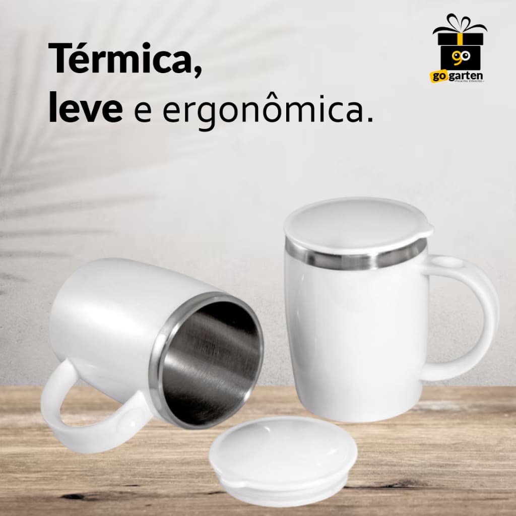 Caneca Térmica Branca com Tampa para 400ml Coffee Time