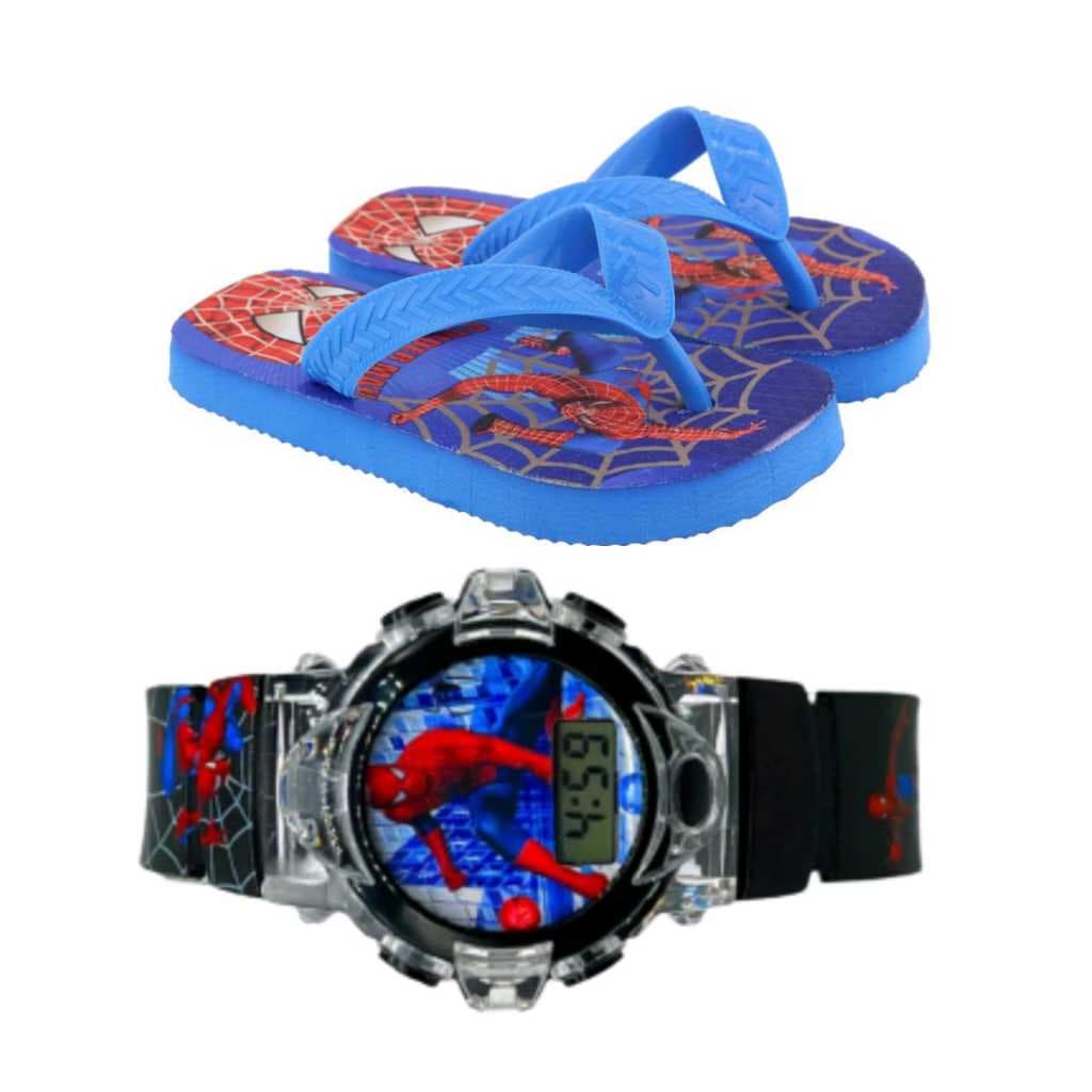 Chinelo mais relógio digital e musical com led do homem aranha infantil masculino , kit 2 em 1 menino.