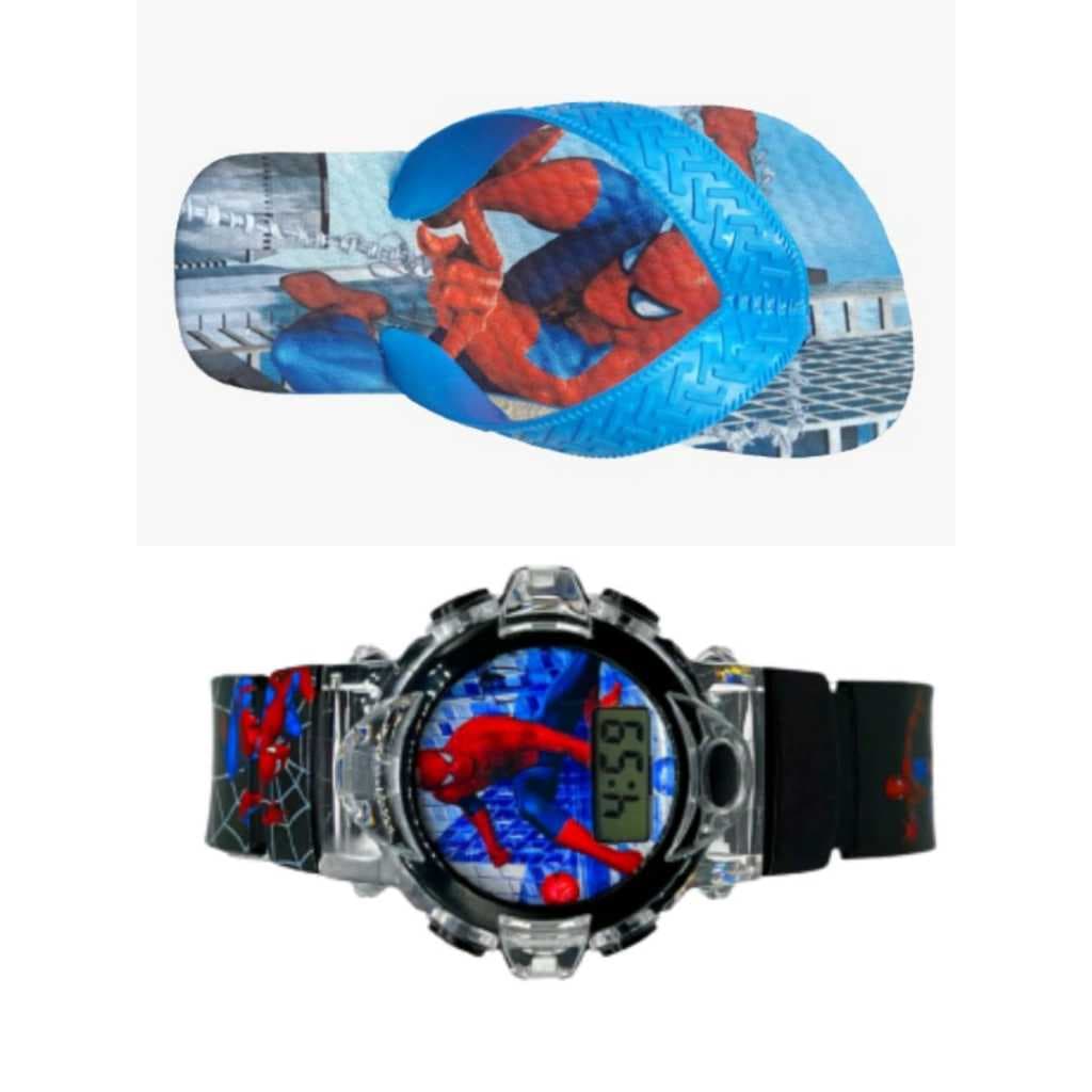 Chinelo mais relogio digital com led do homem aranha , uma novidade para presentear a sua criança , lançamento
