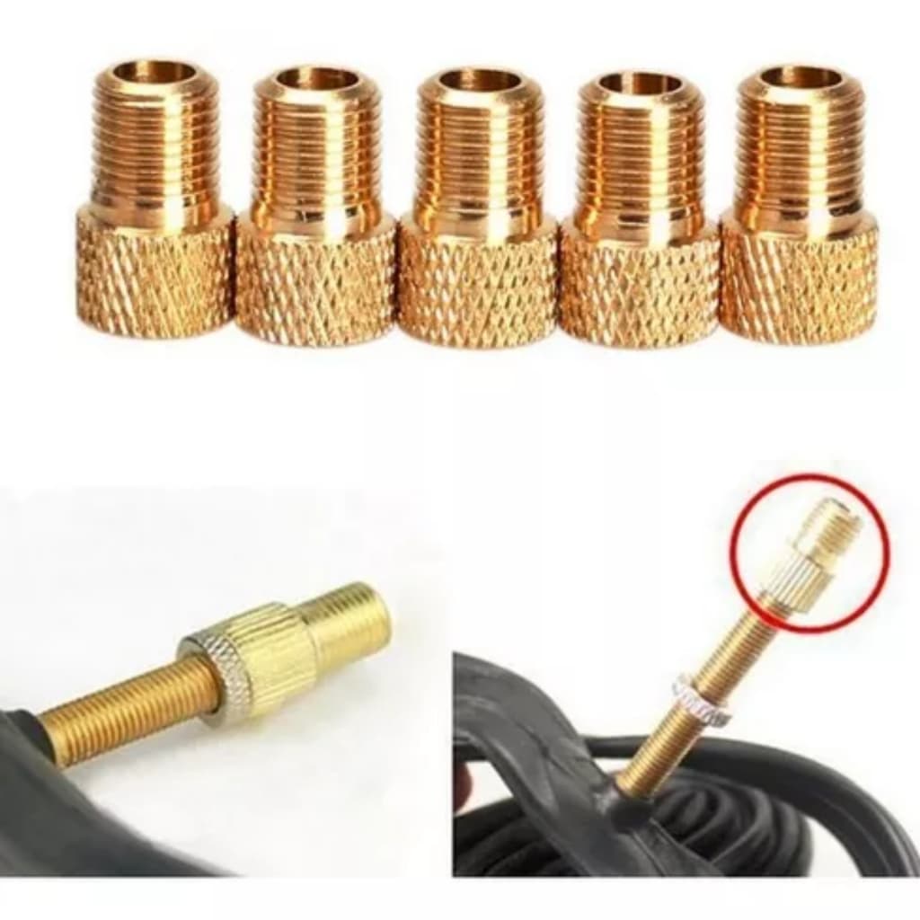 Kit 05 Adaptador de Bico Válvula Presta fina P/Bico Grosso de bicicleta