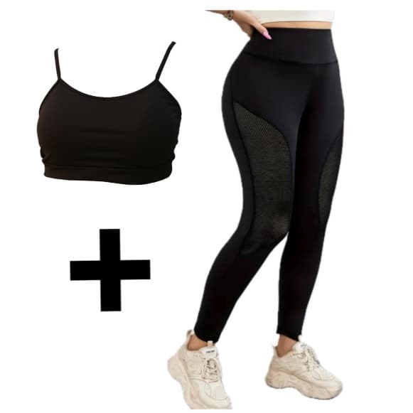 Conjunto Calça Legging Arrastão Academia + Top Academia preto