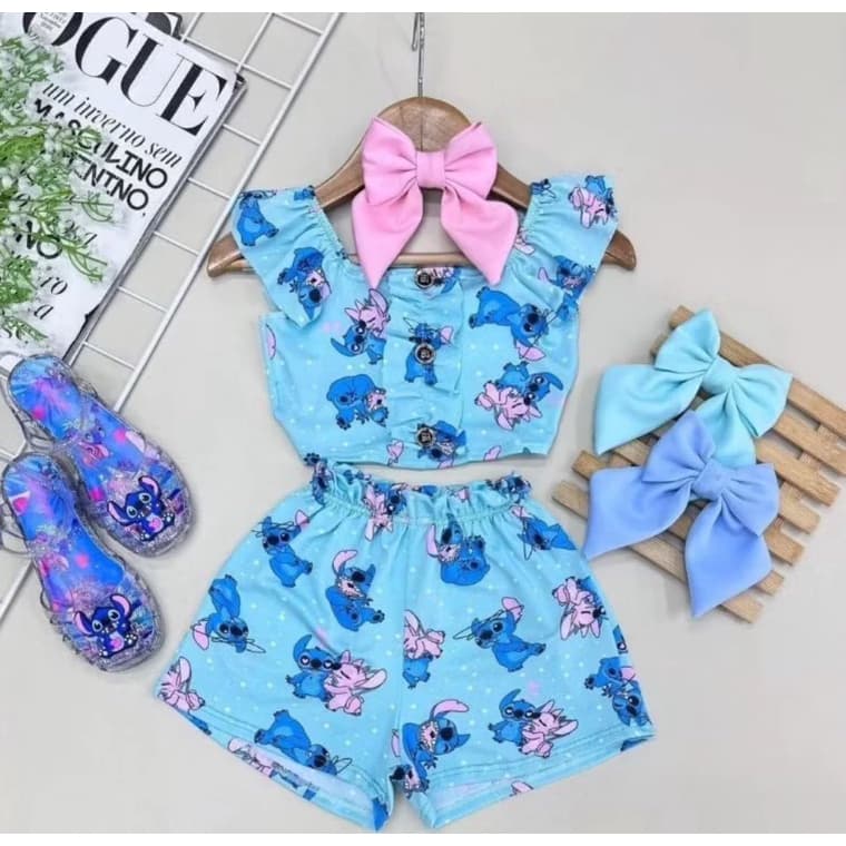 Conjunto Stich infantil menina cores e estampas sortidas tendência moda infantil