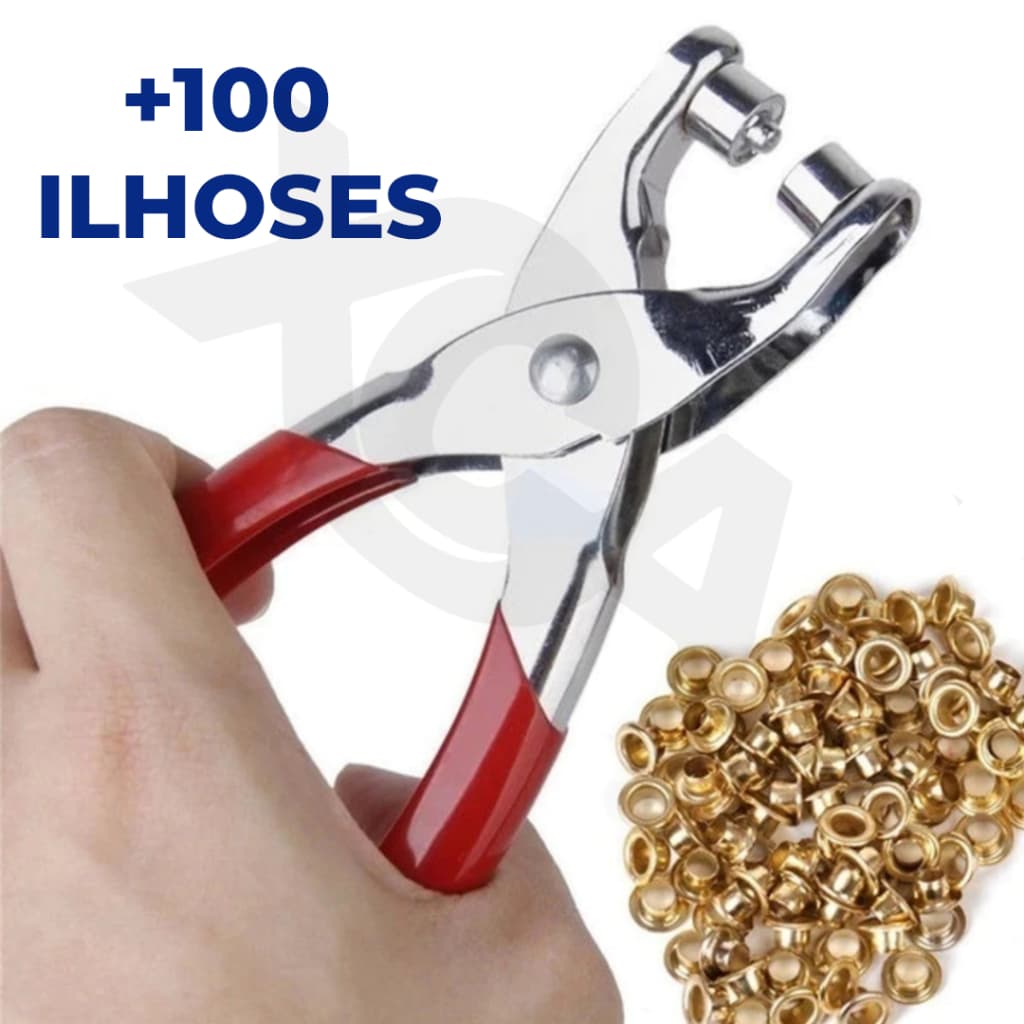 Alicate  Ilhoes Rebite Manual + 100 Ilhoses Dourados