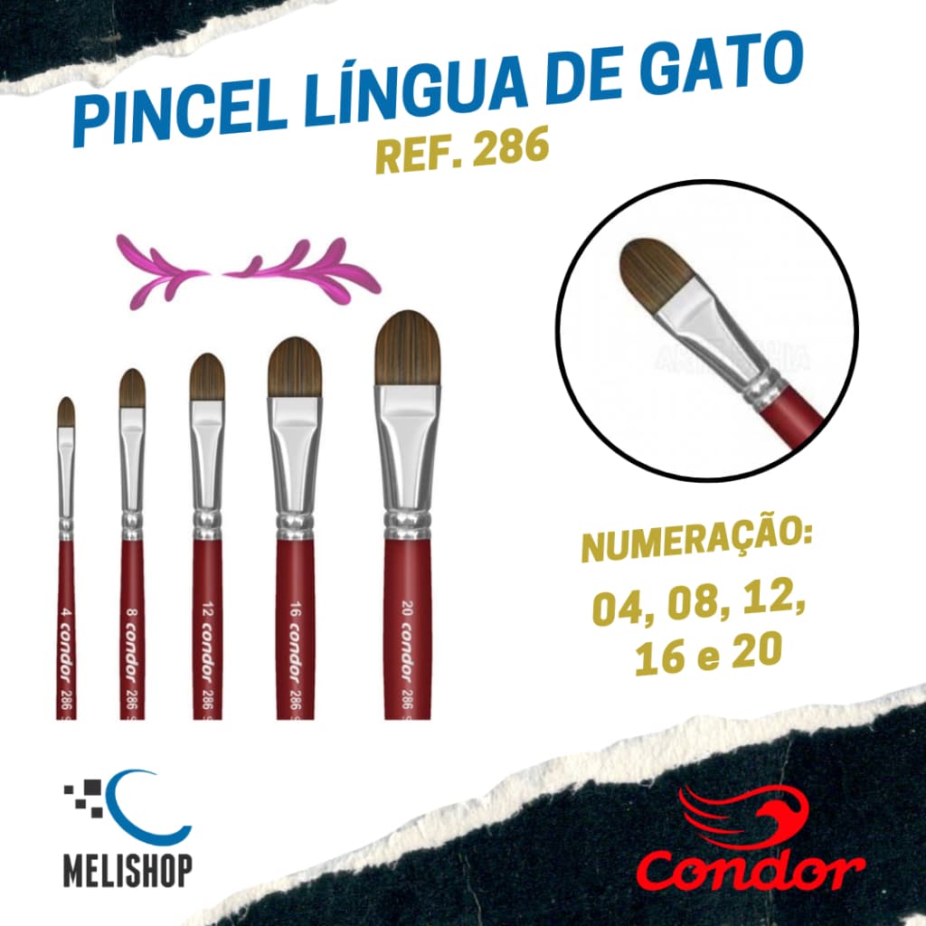 Pincel Artístico Língua de Gato Condor REF. 286 para Pintura e Artesanato