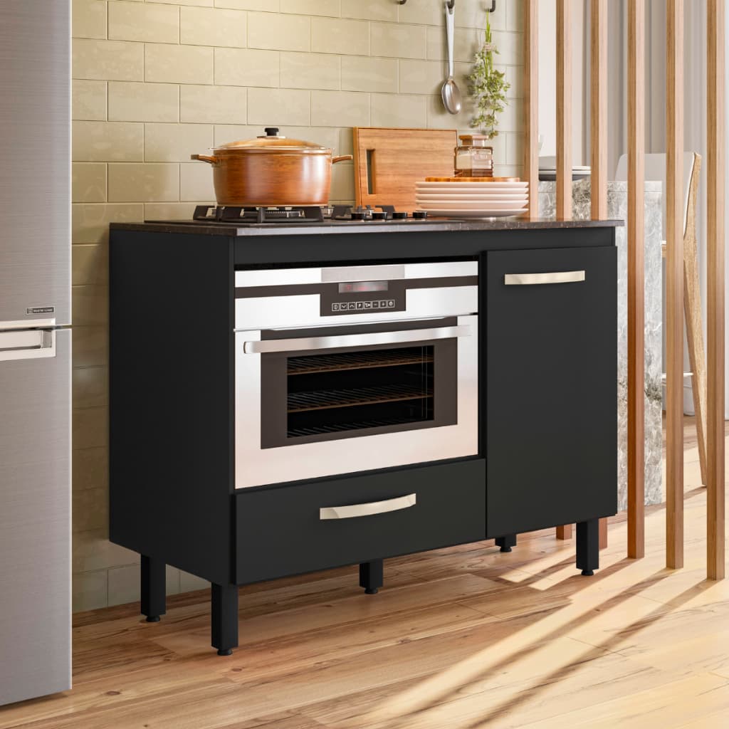 Balcão Cozinha Para Cooktop e Forno Fit Preto