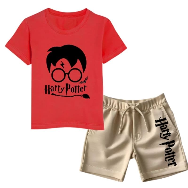 Conjunto infantil camiseta 100% algodão e bermuda de moletom, de menino do Harry Potter, Casual e básico verão
