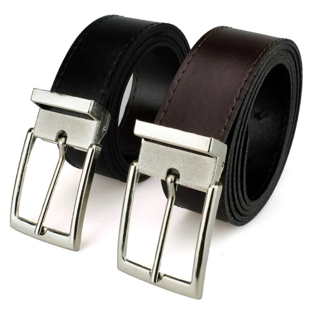 Kit 2 Cintos Social Masculino Dupla Face Couro Eco Costurado e Reforçado