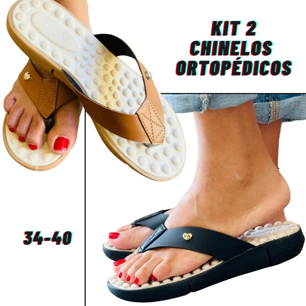 Kit 2 Chinelo Ortopédico Feminino Original Confortável Sandália Tamanco Sola Massageadora Leve Macio