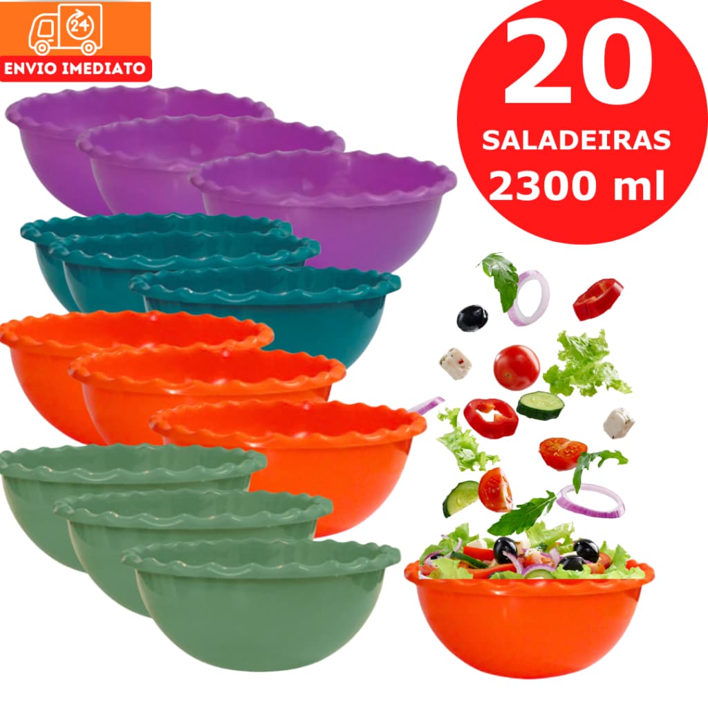 Kit 20 Saladeiras Tigelas Grandes 2300ml Cores Sortidas Tigela Atacado