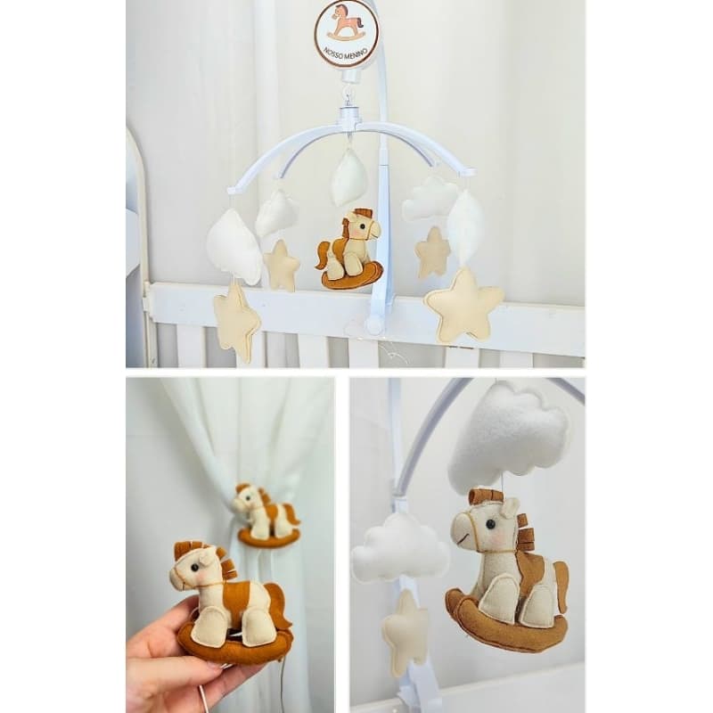 Quarto Bebê Cavalinho - MÓBILE + PRENDEDOR DE CORTINA - Personalizado nas cores e nome!