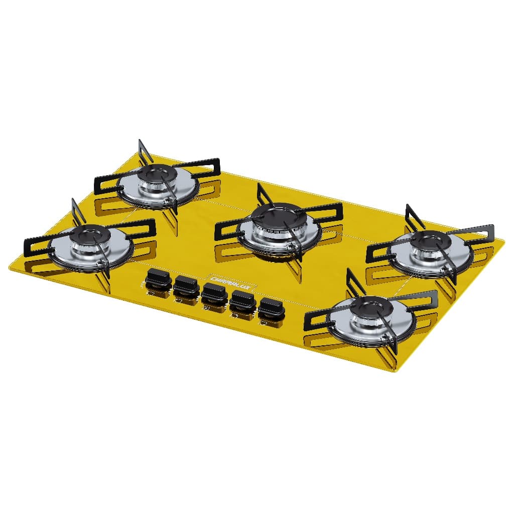 Cooktop 5 bocas Chamalux ultra chama Bivolt - Gás Natural Trempe de Chapa amarelo