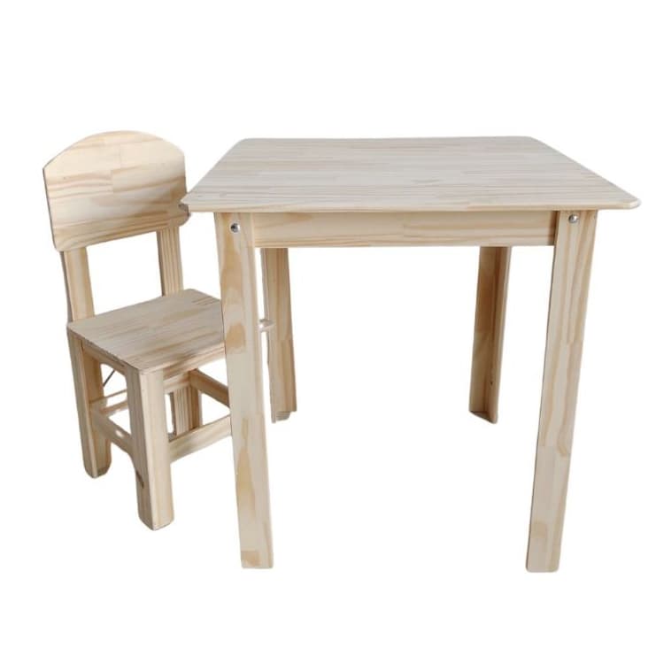 Mesa de Estudos Infantil em Madeira Pinus Natural Quadrada Sem Compartimento