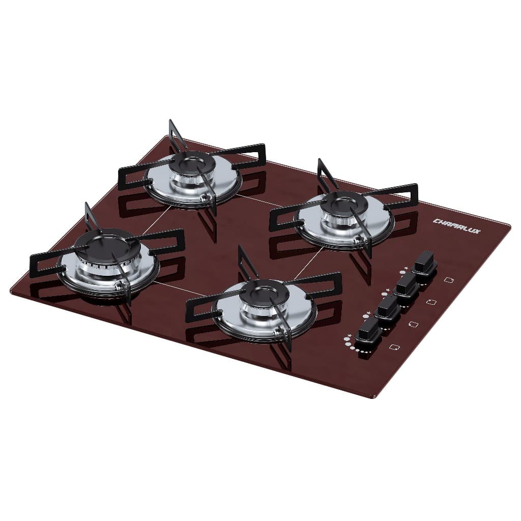 Cooktop 4 bocas Chamalux ultra chama Bivolt Gás Natural Trempe Chapa marron