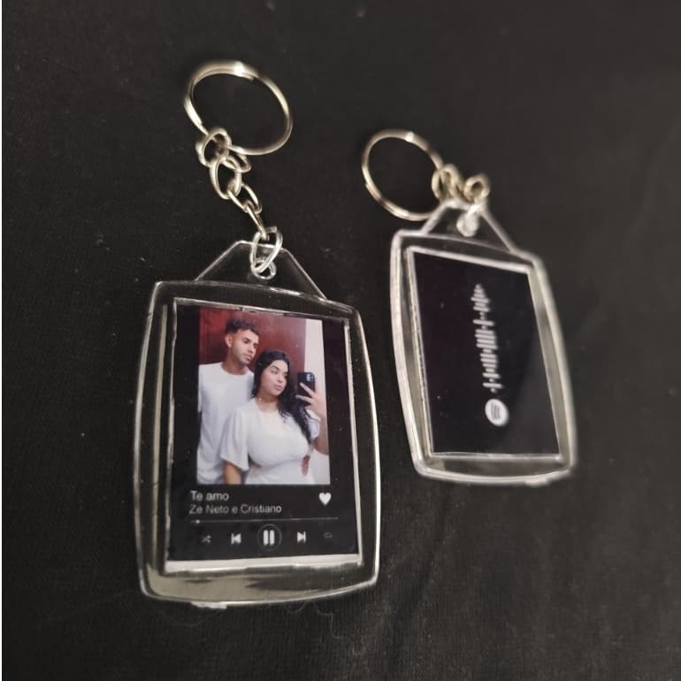Chaveiro Acrílico Spotify preto Personalizado com foto 3x4