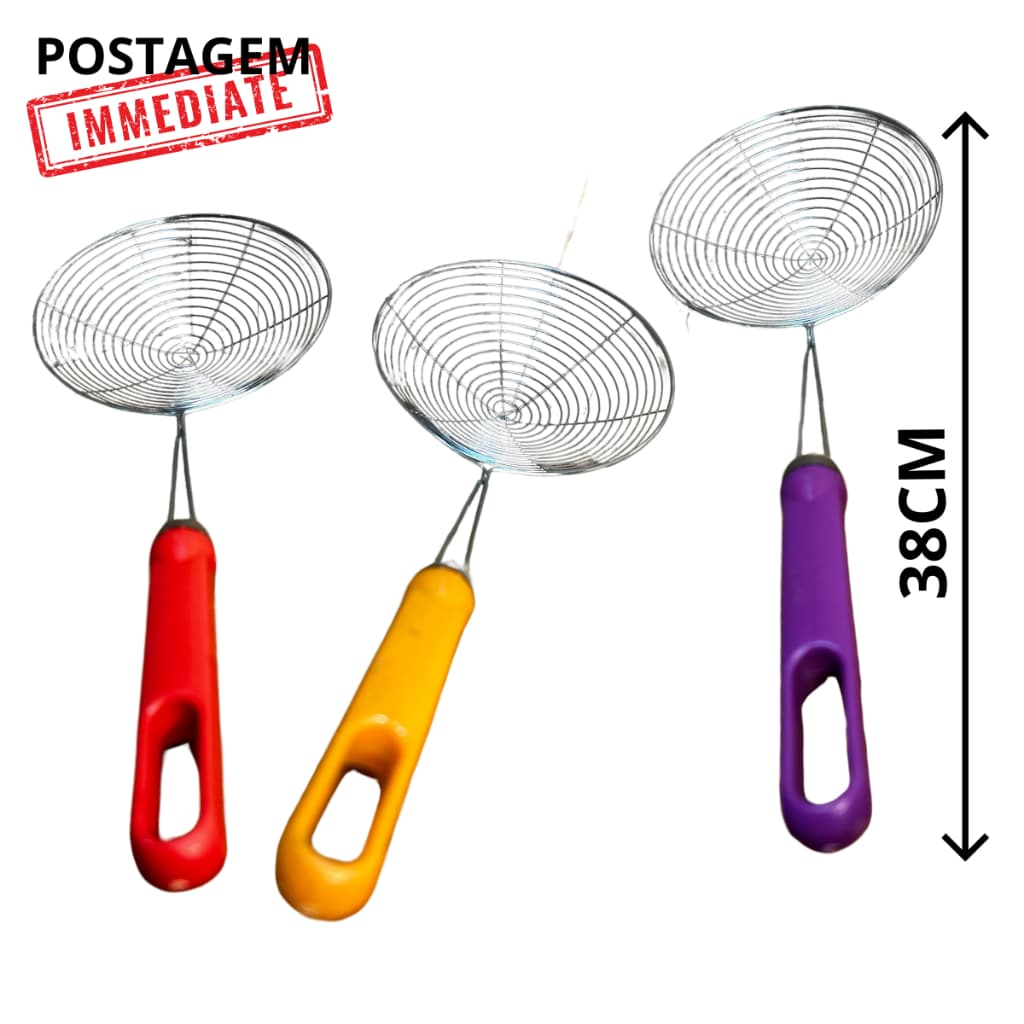 Escumadeiras Fritura Inox Batata Pastel Grande e Resistente  38x15CM