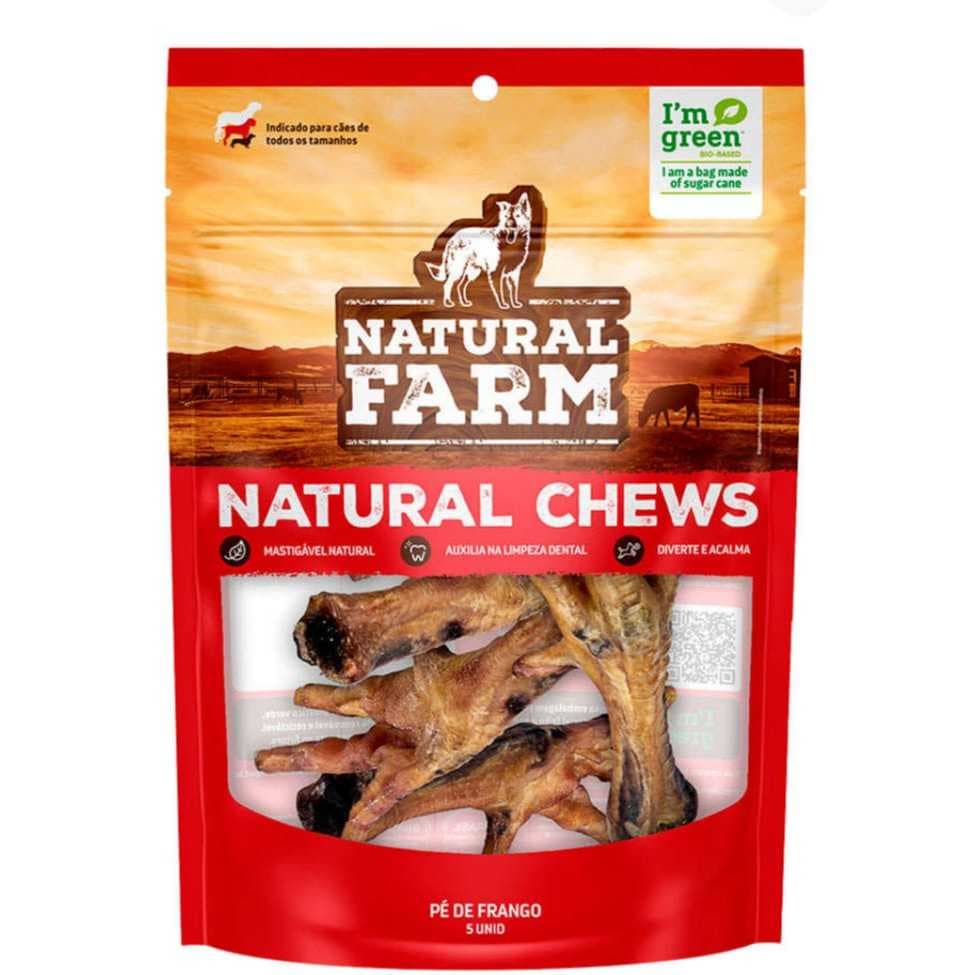 Petisco Mordedor Natural Pé De Frango Natural Farm Pacote Com 5 Unidades Petisco pra Cães
