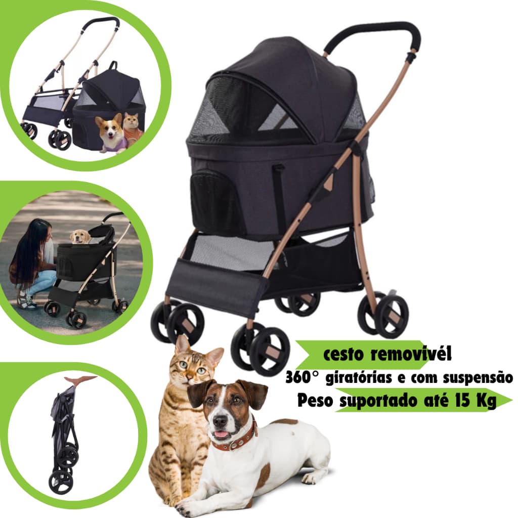 Carrinho De Passeio Shopping Seguro Cesto Removível Conforto Pet Com Porta Copo Para Cães E Gatos 100