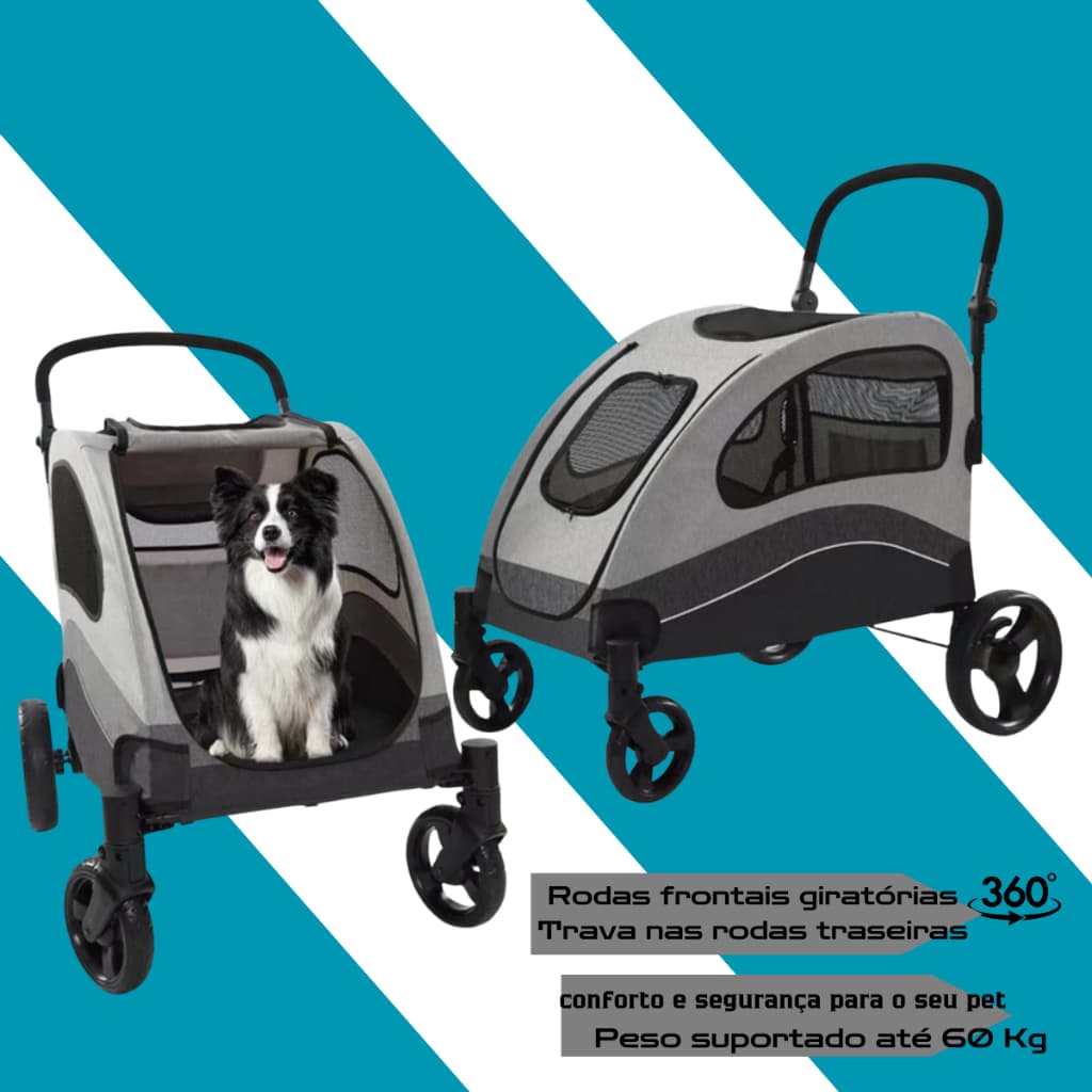 Carrinho Passeio Segurança Trava Conforto Oxford Pet Cães Gatos Grande Porte Até 60kg Pc406