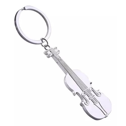 Chaveiro Presente Musical 3D Prateado Pingente Violino Metal