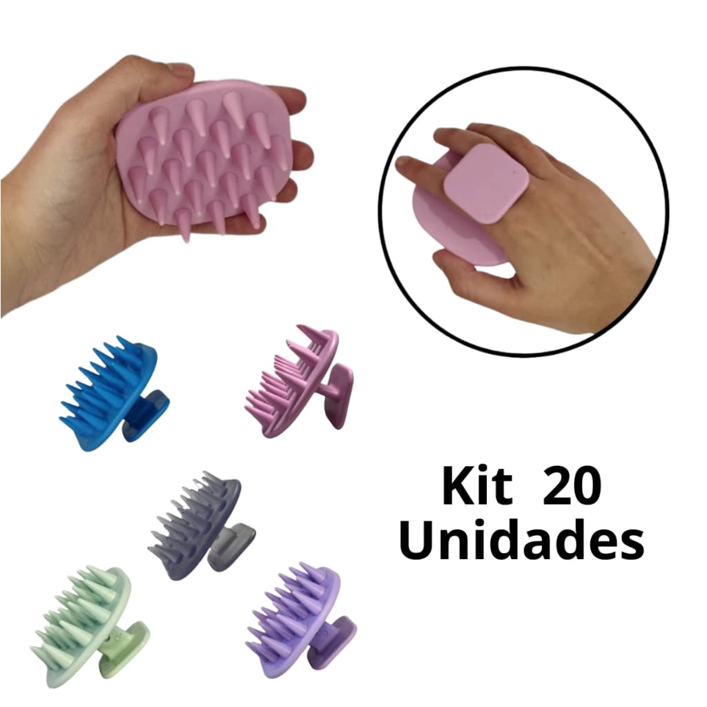 Kit 20 Massageador de Couro Cabeludo de Silicone Relaxamento e Limpeza Profunda