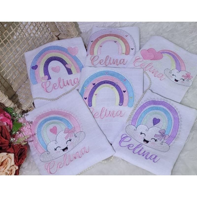 fraldas de ombro 70x70 + fraldas de boca 35x35  personalizadas só bordadas