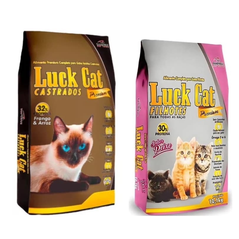 Ração Luck Cat Premium 10,1kg - Gatos Castrados Frango e Arroz ou Gatos Filhotes Peixe