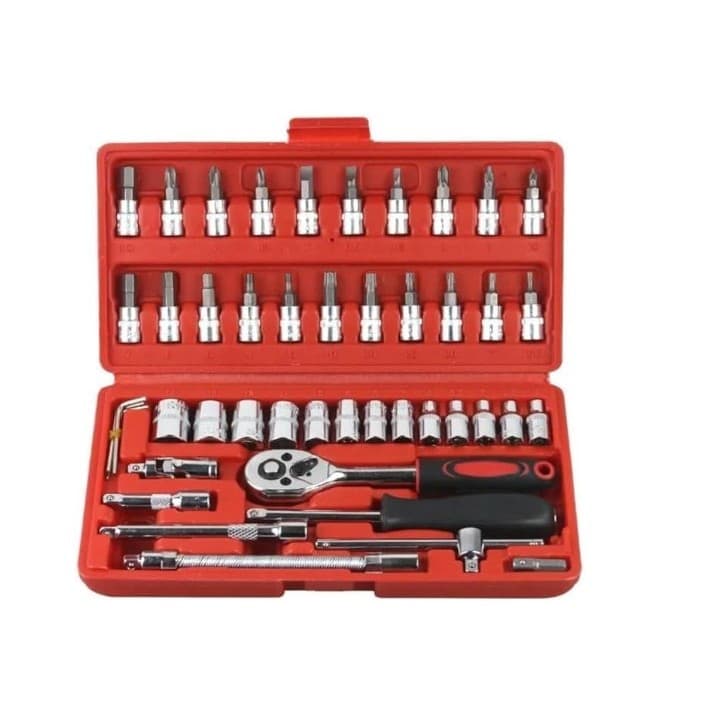 Kit Profissional de Ferramentas 46 Peças + Maleta Catraca Jogo De Soquetes Estojo Kit Ferramentas