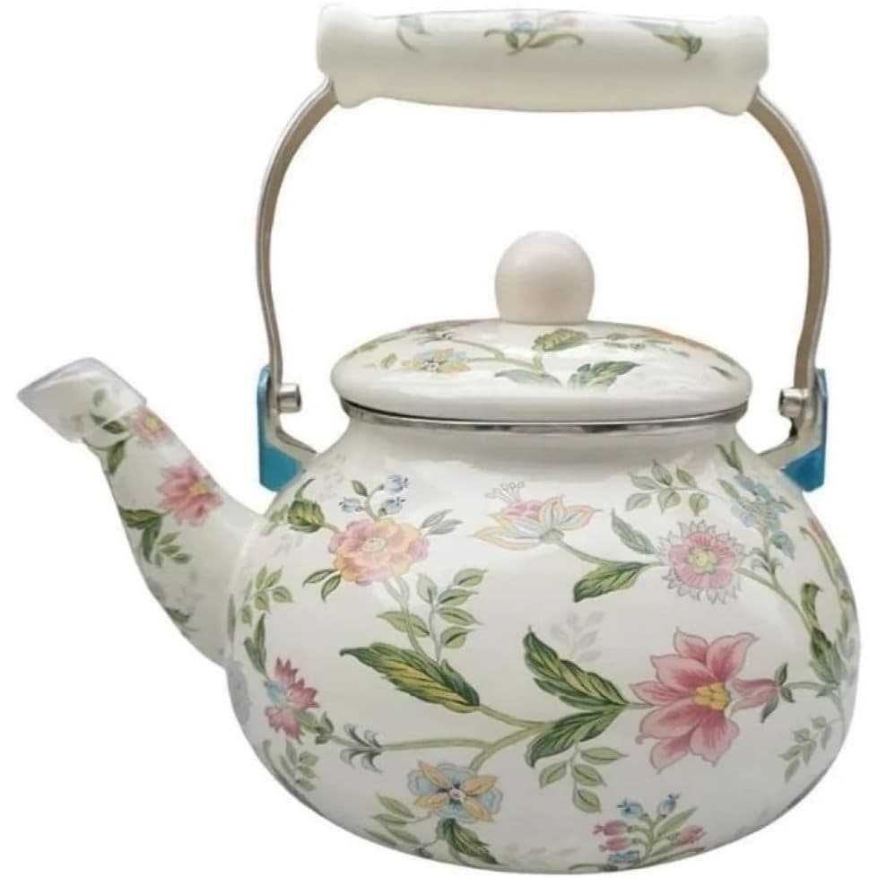 Chaleira Bule Esmaltada Clássica Estampada Floral 2,5L- Vintage Indução Fogão Gás Café Chá