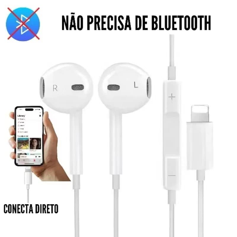 Fone De Ouvido Com Fio Lightning Para Ipad Iphone 7 8 X 11 12 13 14 PRO MAX Com Microfone