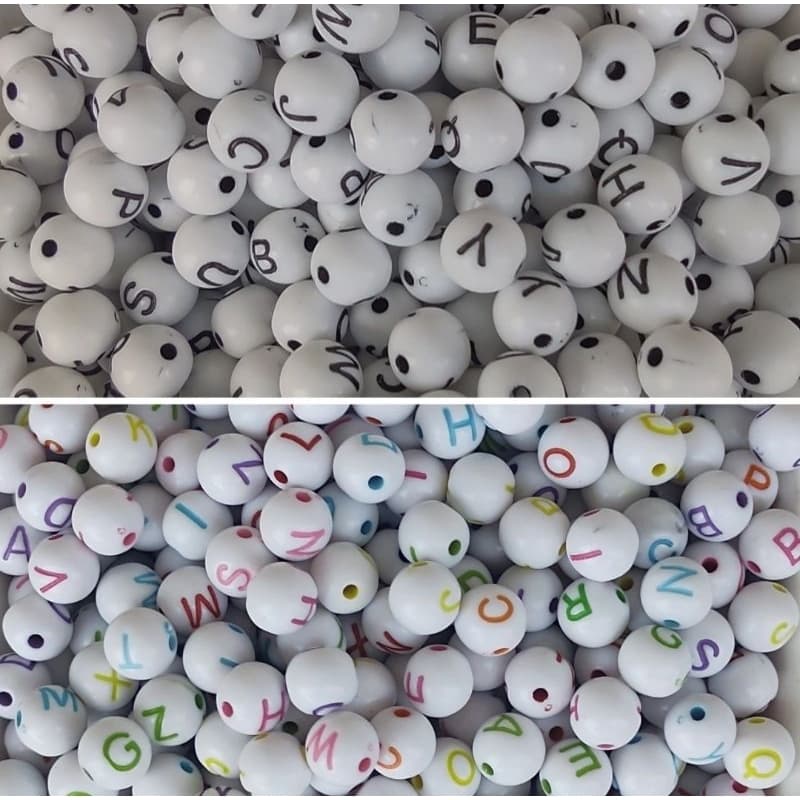 Miçanga Bola Letras - 8mm - Aprox... 500 peças