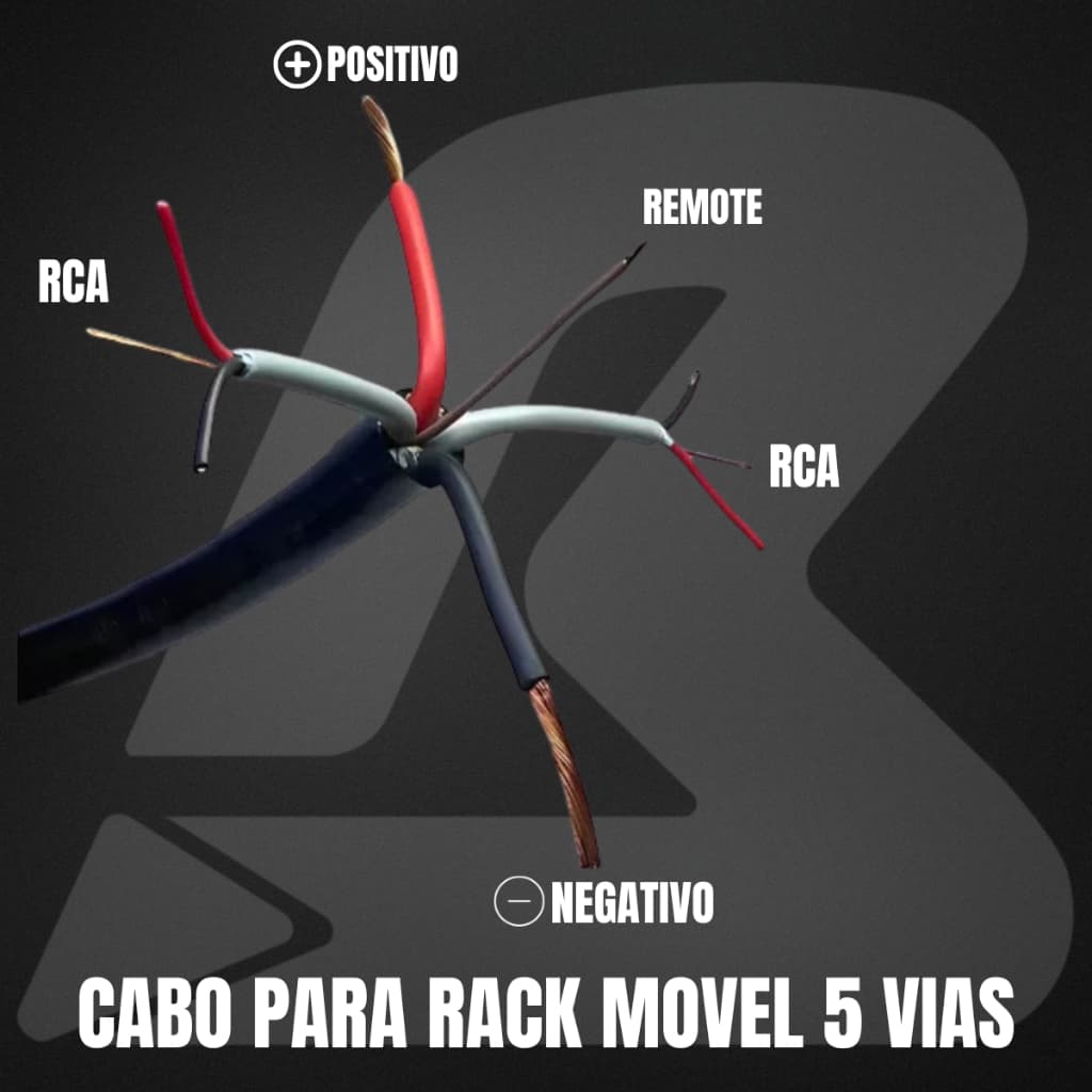 Cabo Rack Móvel 5 Vias Rca Som Fio 2 VIAS RCA+1 VIA REMOTE+1 VIA POSITIVO 1 VIA NEGATIVO