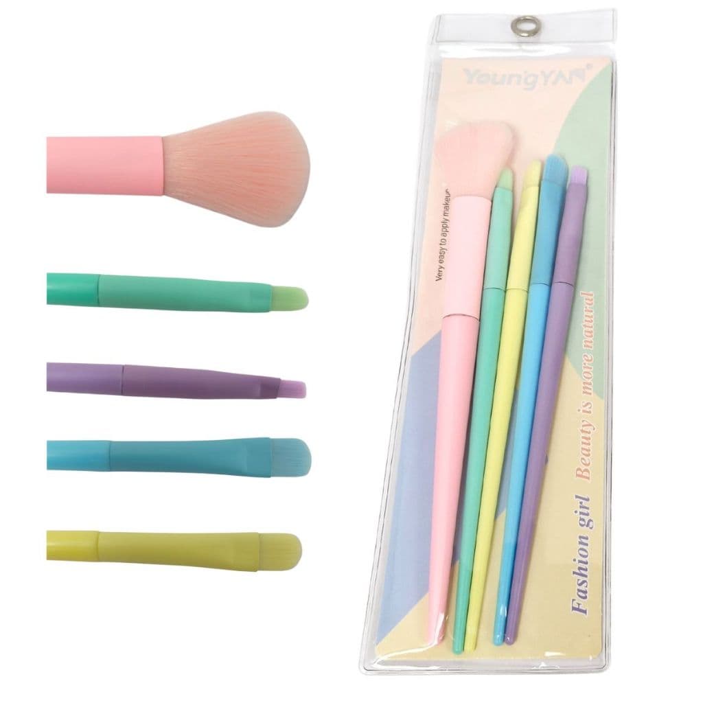 Kit 5 Pincéis Coloridos para Maquiagem Blush Pó Sombra