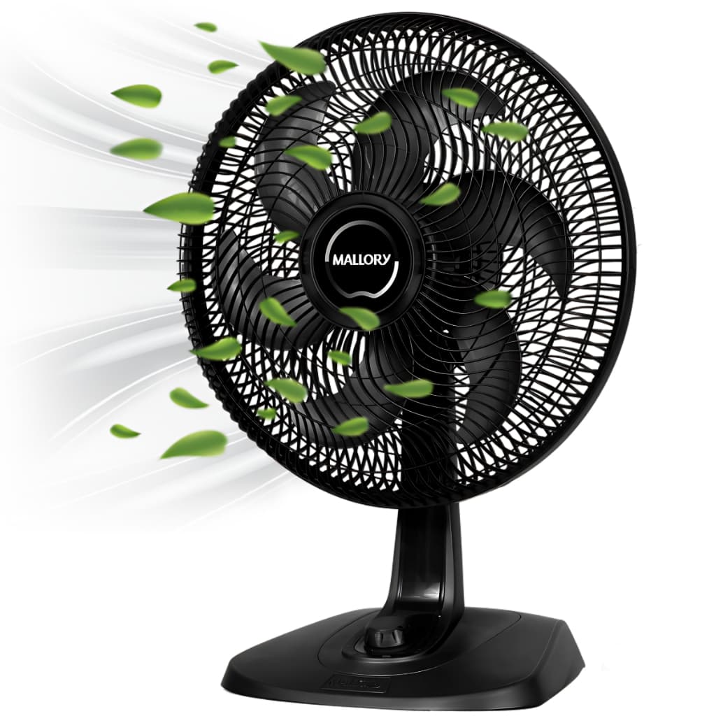 Ventilador de Mesa e Parede Potente Vento Forte Mallory Turbo Fresh 40cm 6 Pás 3 Velocidades Preto