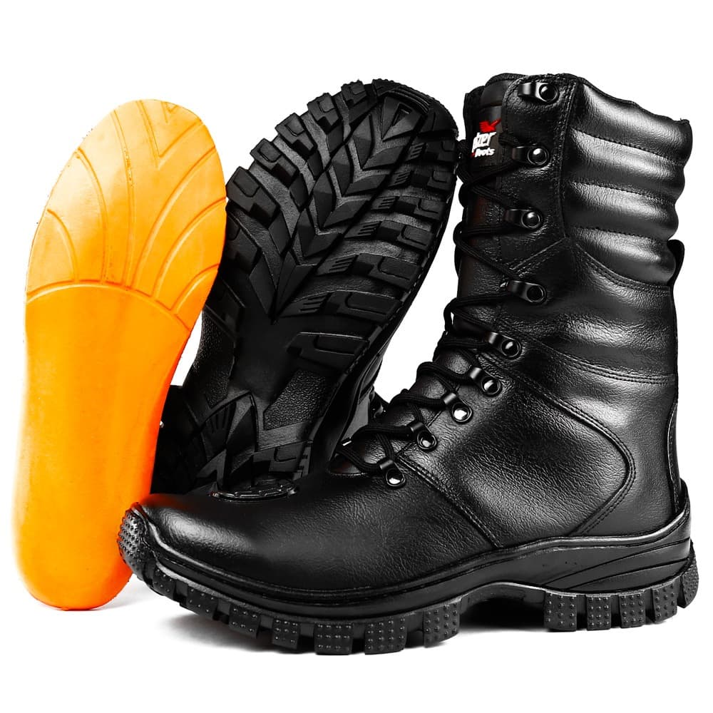 Bota Coturno Militar Tático Segurança Cano  Médio Em Couro Com Zíper Preto