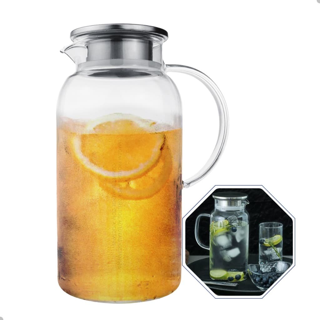 Jarra de vidro Borrisilicato com tampa de aço inox 1,8 l